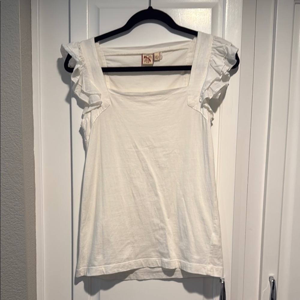 White Ruffled Sleeve Top